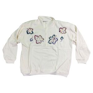 Chinawear by Morsly Sweatshirt Womens XL Ivory Embroidered Half-Zip Mock Neck